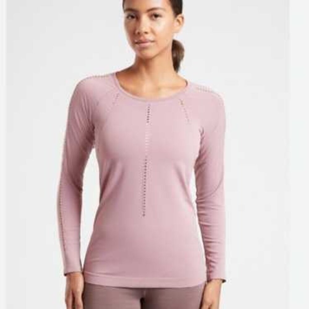 ATHLETA Foothill Seamless Long Sleeve Shirt Flora Mauve Pink Womens Large